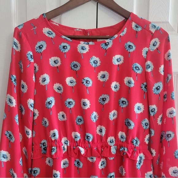 J Crew Women's Size 14 Red Longfellow Lined Floral Casual Dress - Picture 3 of 11